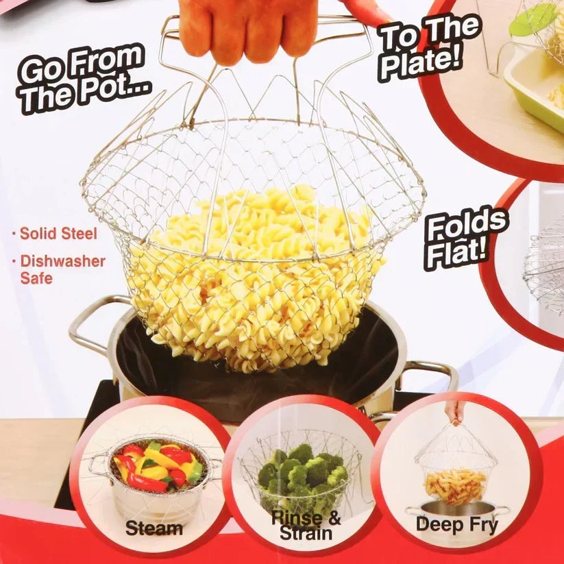 Stainless Steel Multifunctional Folding Frying Chef Basket