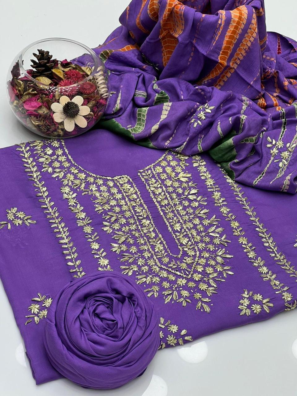 Embroidered Printed 3-Piece Lawn Suit with Striped Dupatta – Elegant Pakistani Wear
