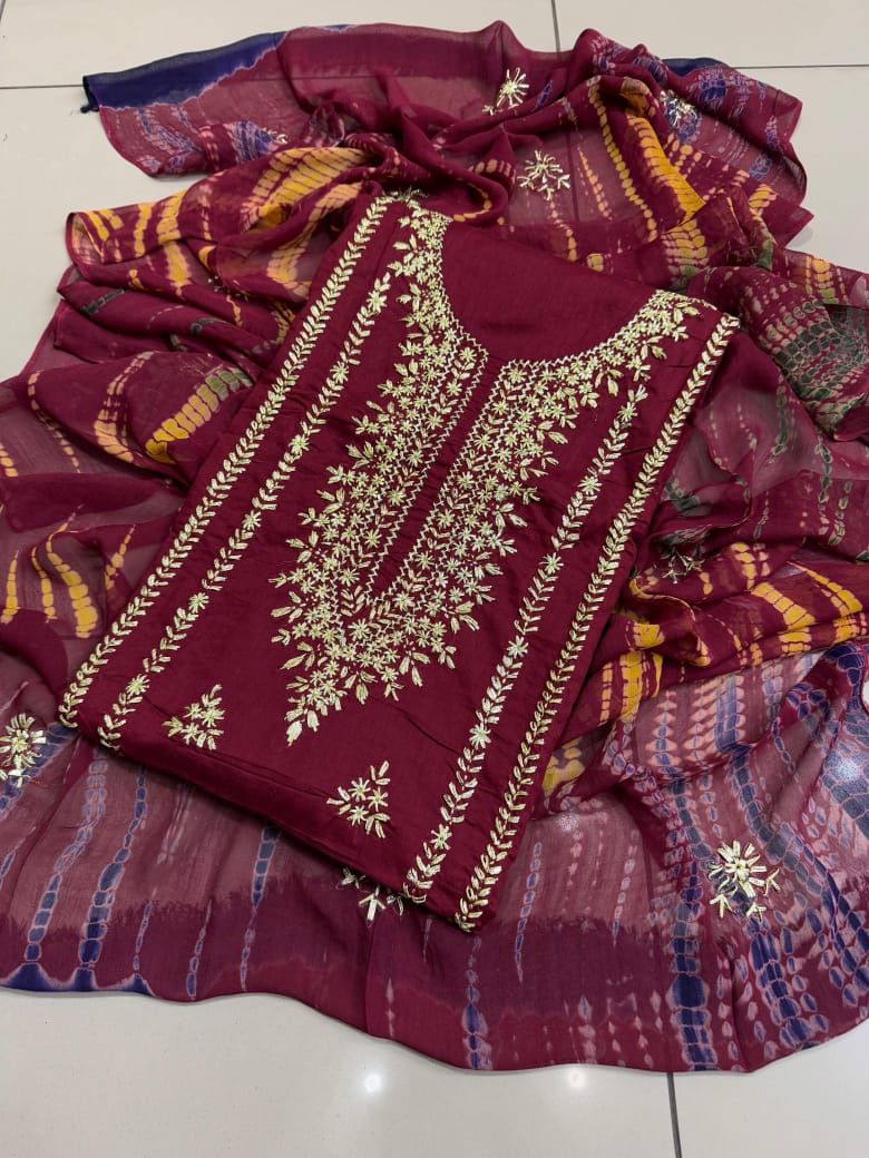 Embroidered Printed 3-Piece Lawn Suit with Striped Dupatta – Elegant Pakistani Wear