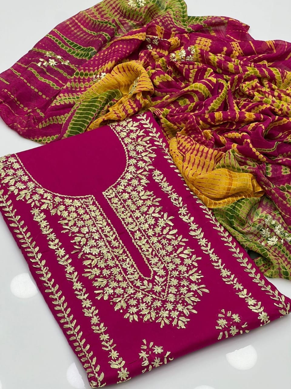 Embroidered Printed 3-Piece Lawn Suit with Striped Dupatta – Elegant Pakistani Wear
