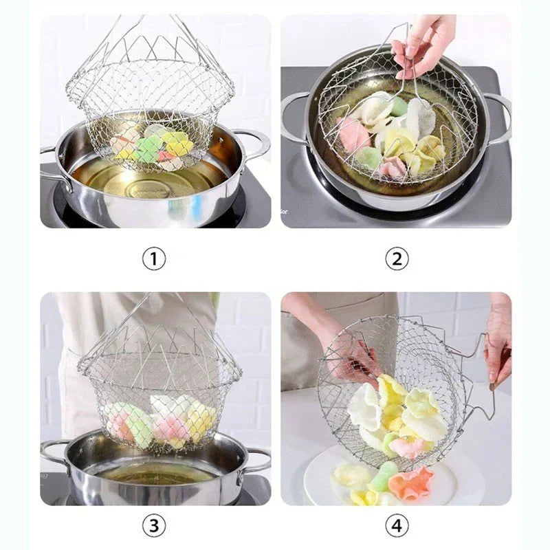 Stainless Steel Multifunctional Folding Frying Chef Basket