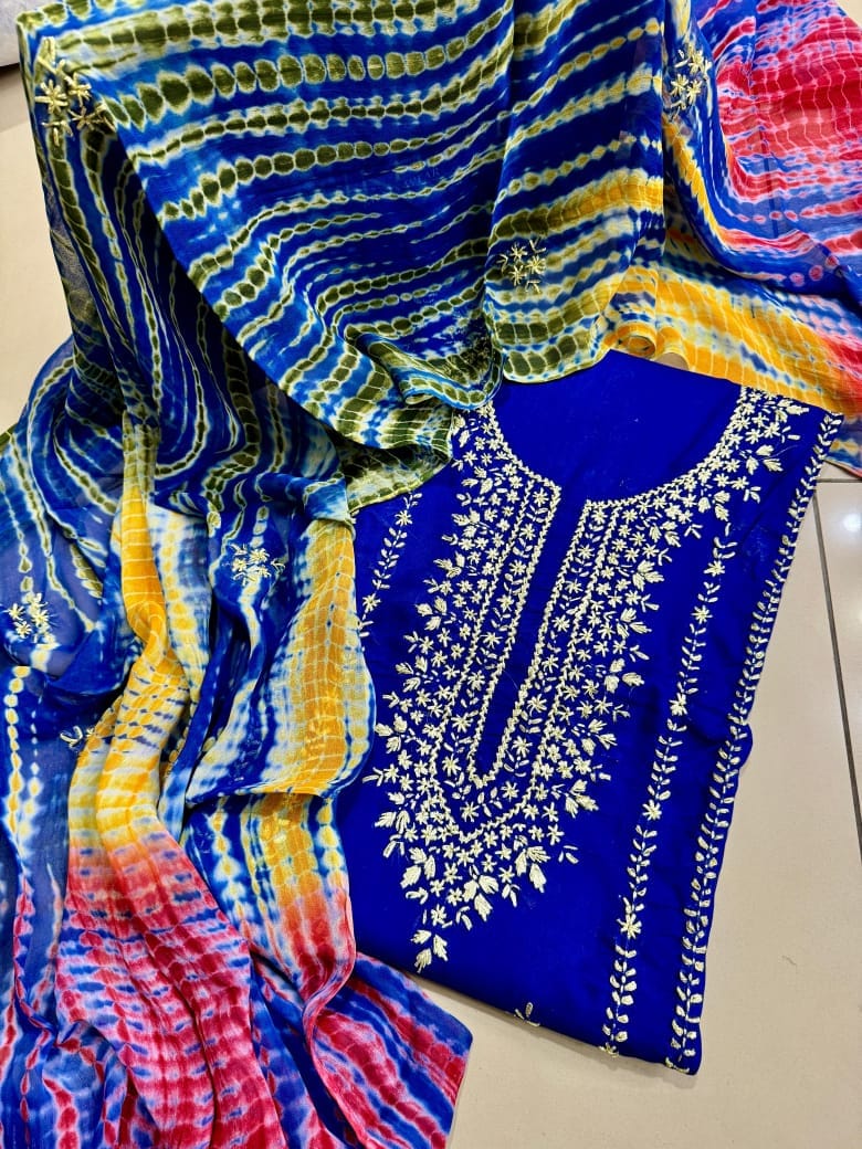 Embroidered Printed 3-Piece Lawn Suit with Striped Dupatta – Elegant Pakistani Wear